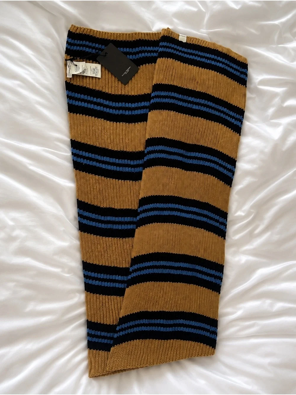 Paolo Pecora Striped Knit Scarf in Mustard, Black & Blue